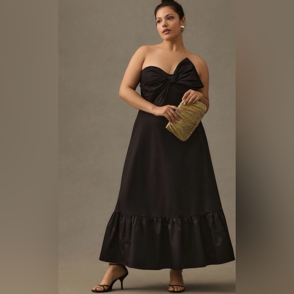Anthropologie Black Strapless Dress with Bow